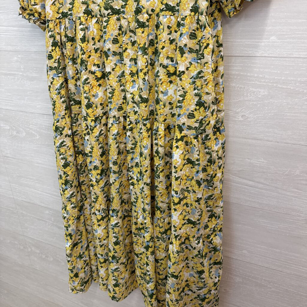Melloday Yellow Flower Tiered Maxi Dress Large