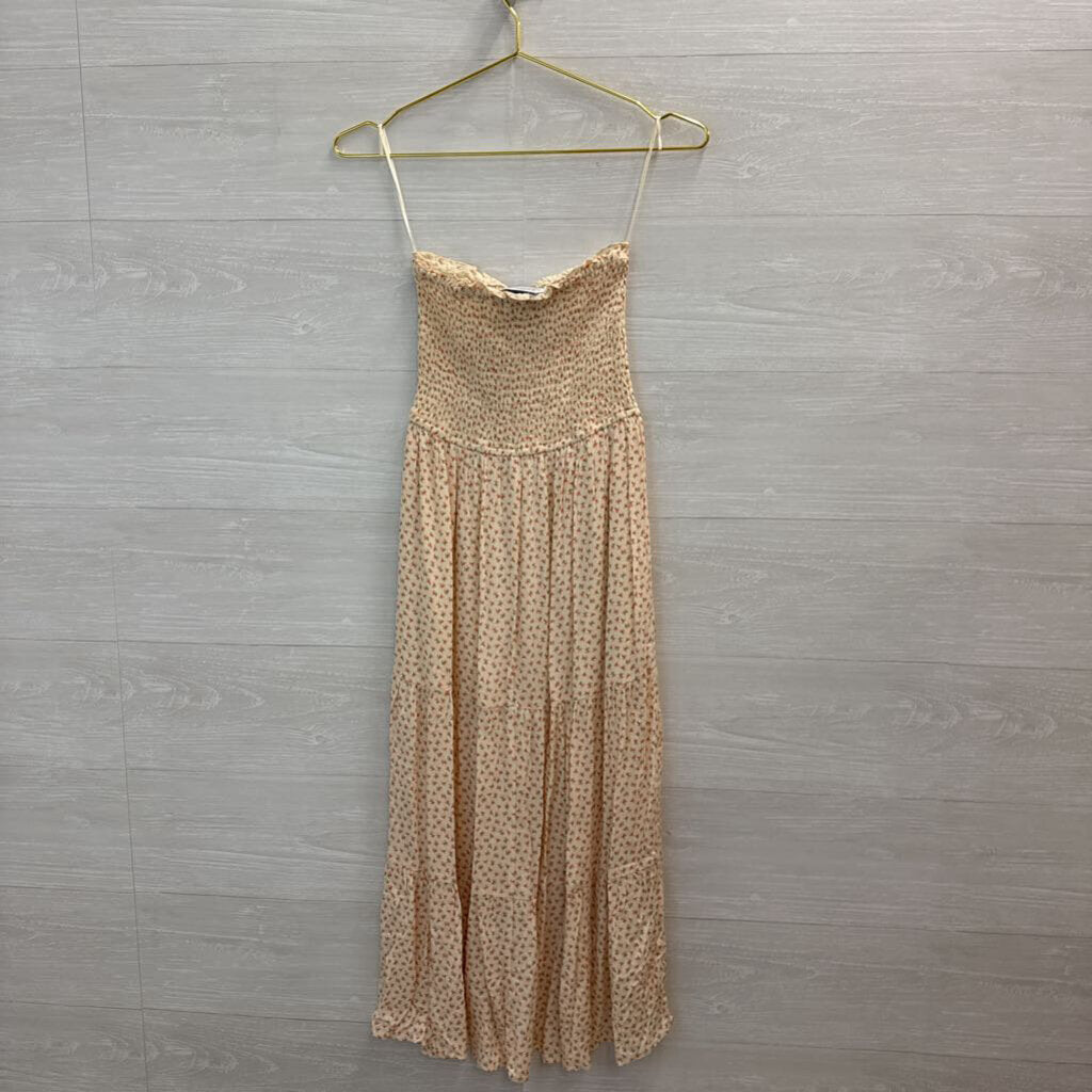 Strapless Floral Stretchy Midi Dress Extra Small