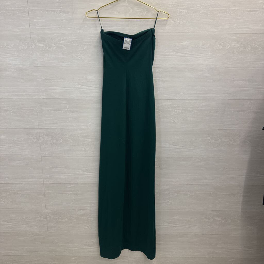 Dark Green Long Fitted Strapless Formal with Slit Small