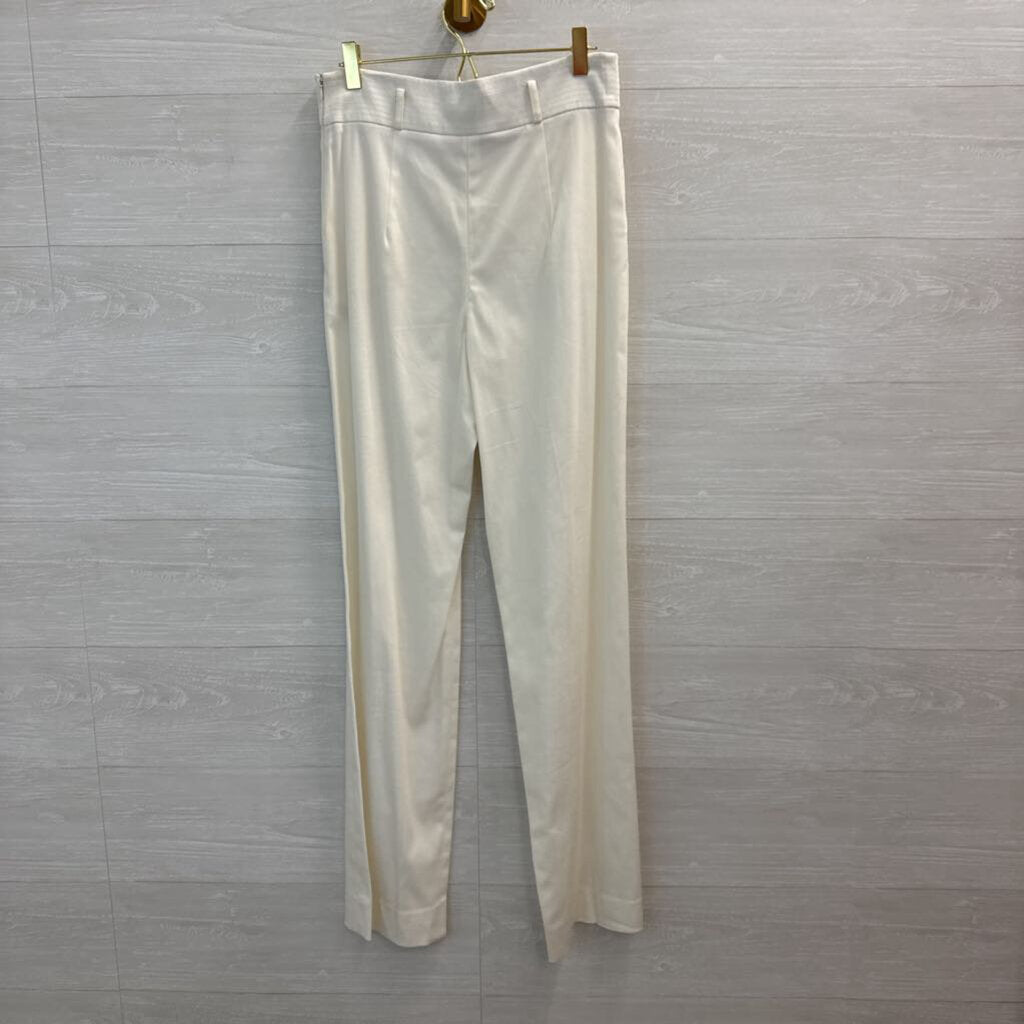 Milly Ivory Pleated Straight-Leg Trousers