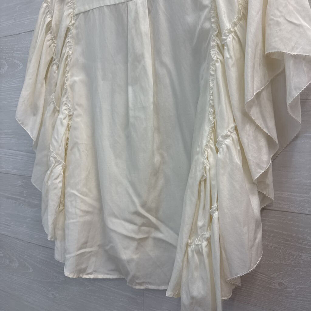 Ivory Ruffle Short Sleeve Button Front Blouse Medium