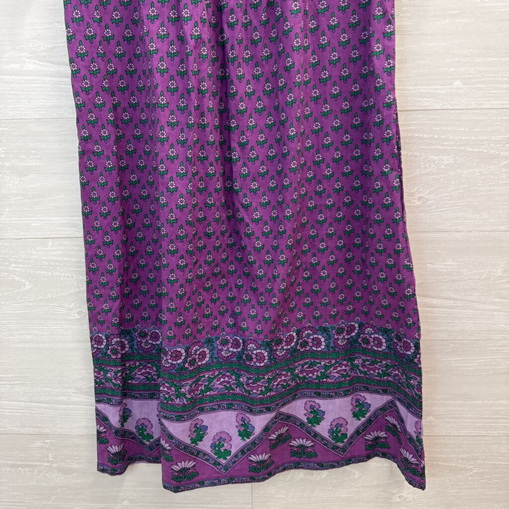 Purple Patterned Tunic Dress Short Sleeve Small