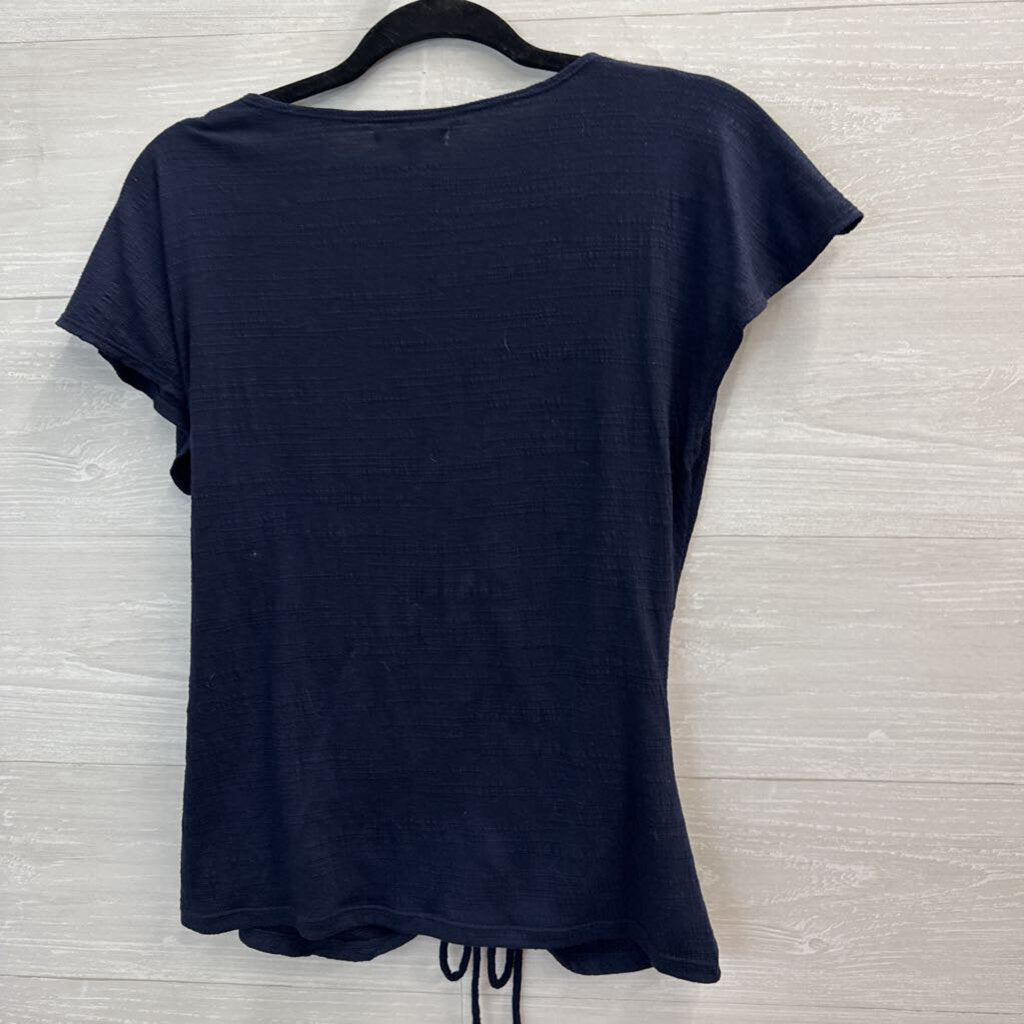 Navy Short Sleeve Cinched Top Large