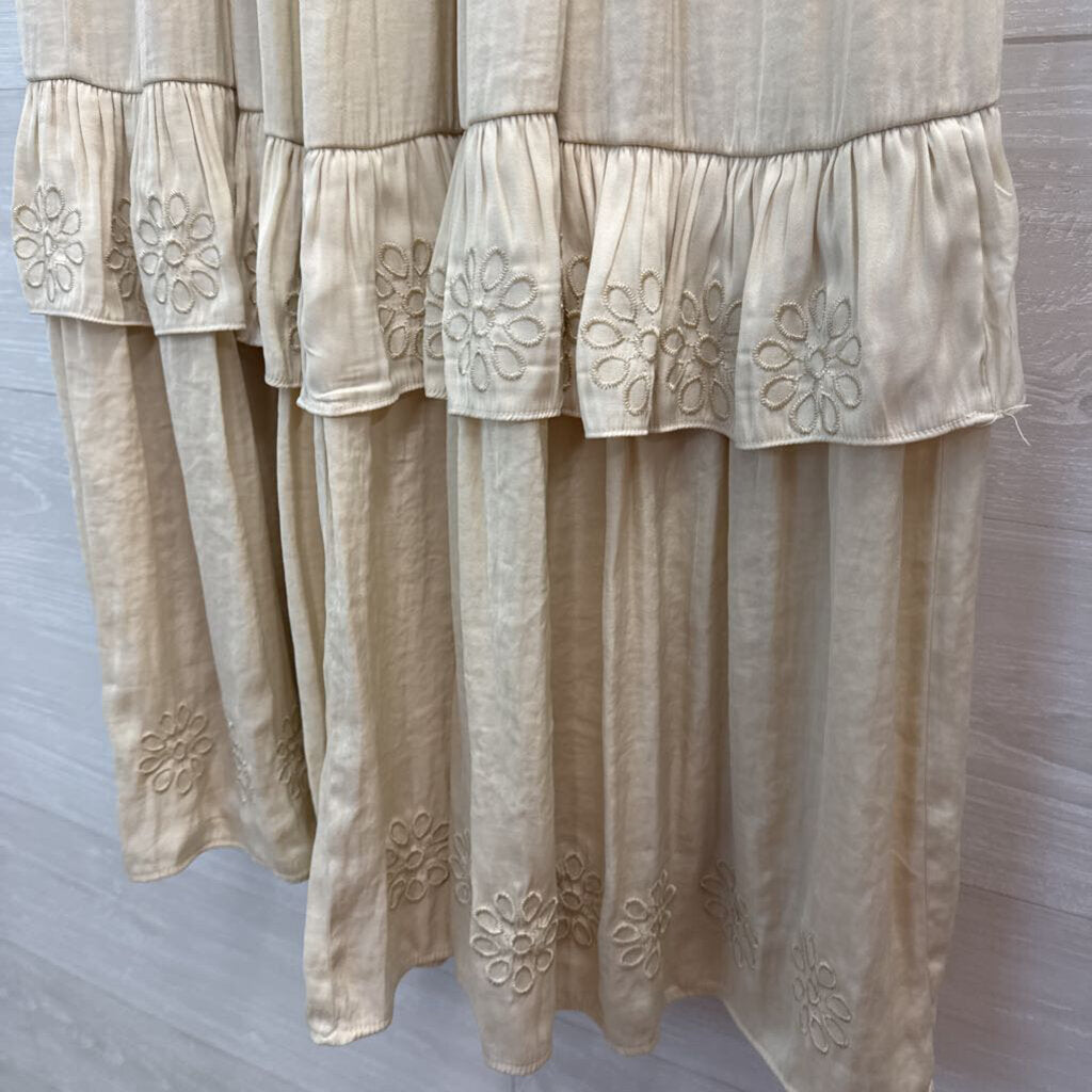 Joie Cream Embroidered Tiered Midi Skirt Large