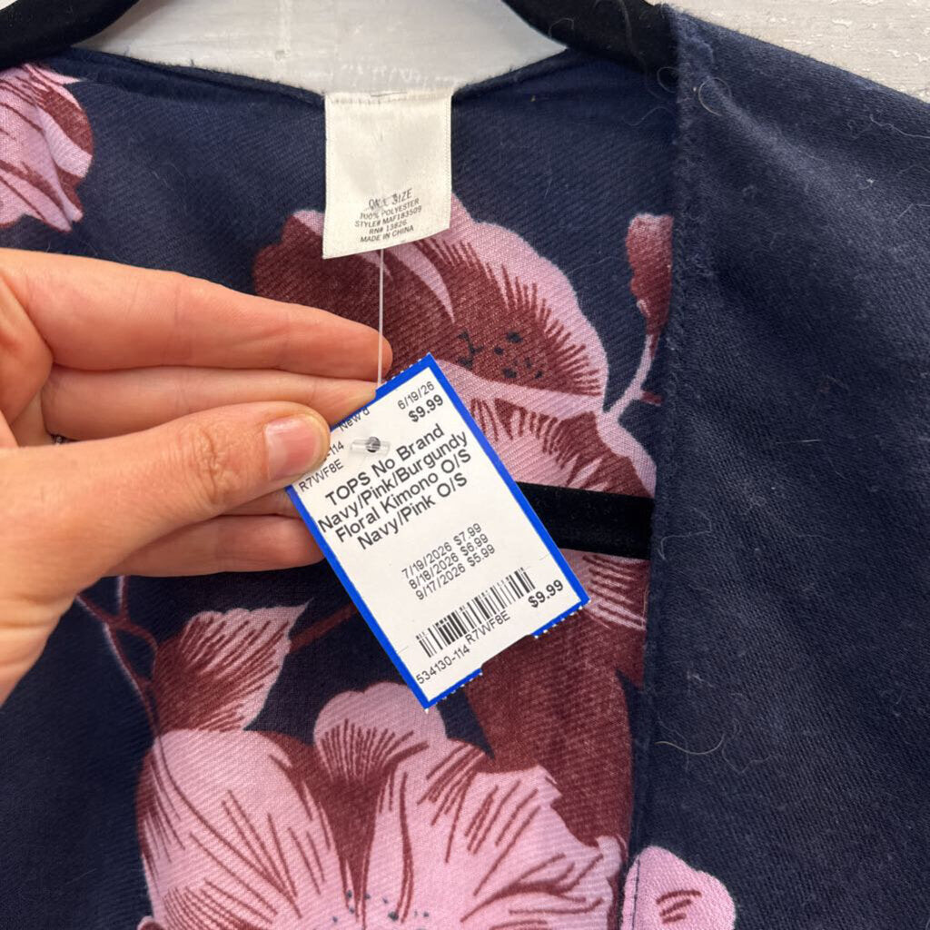 Navy/Pink/Burgundy Floral Kimono O/S