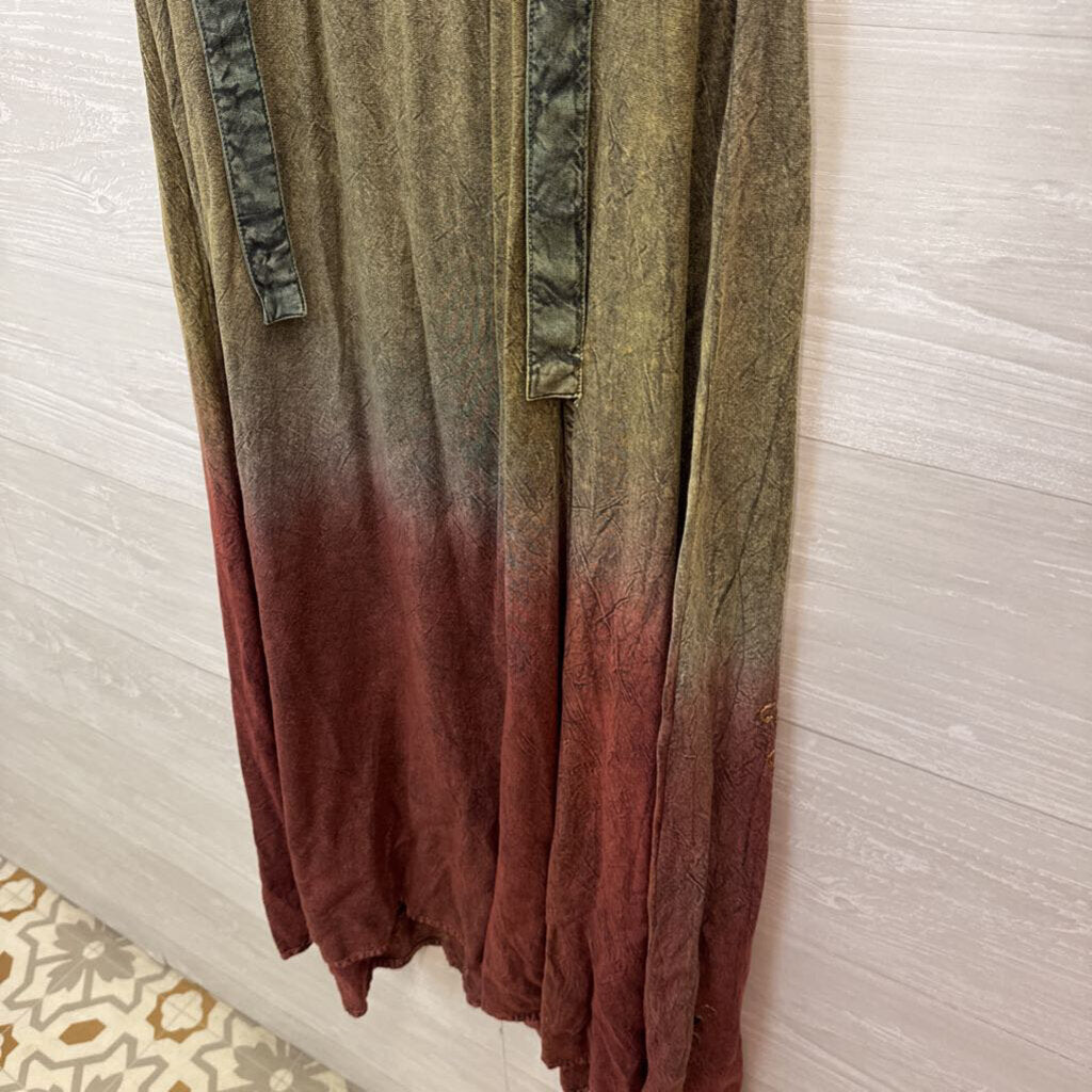 Green/Burgundy Ombre Embroidered Dress O/S