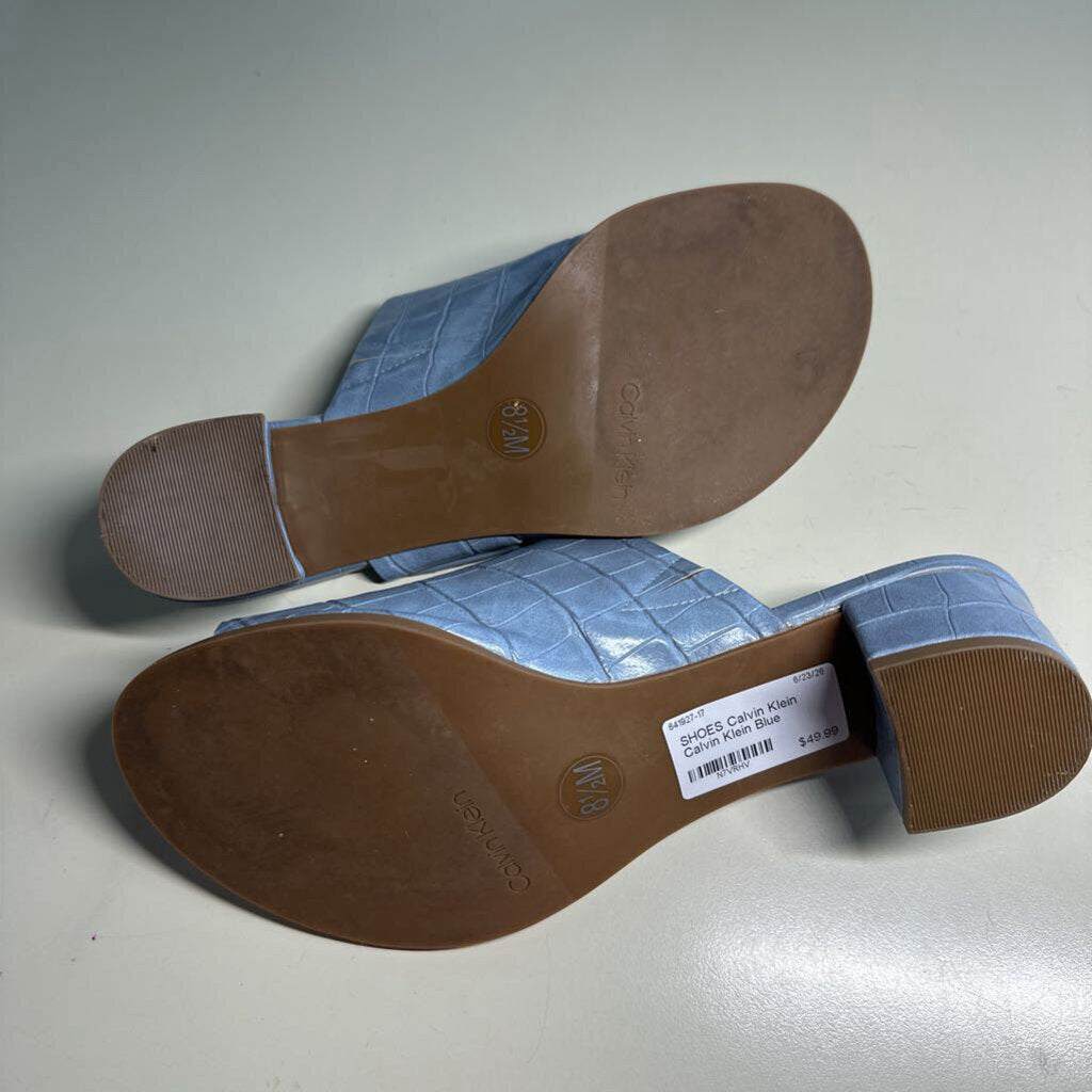 Calvin Klein Blue Crocodile Block Heel Sandals 8.5