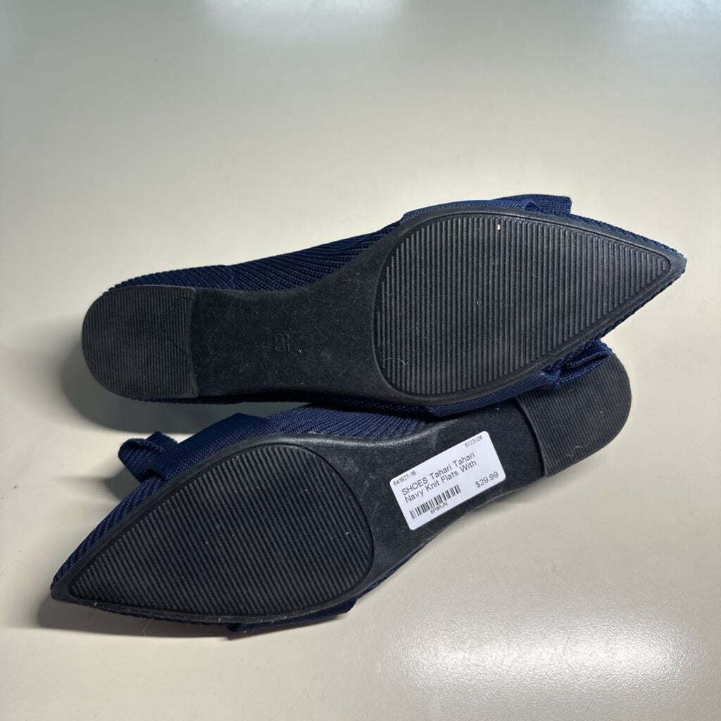 Tahari Navy Knit Flats With Bow 8.5