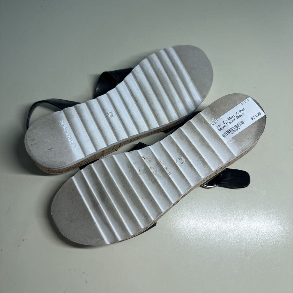 Marc Fisher Black Crocodile Sandals 8.5