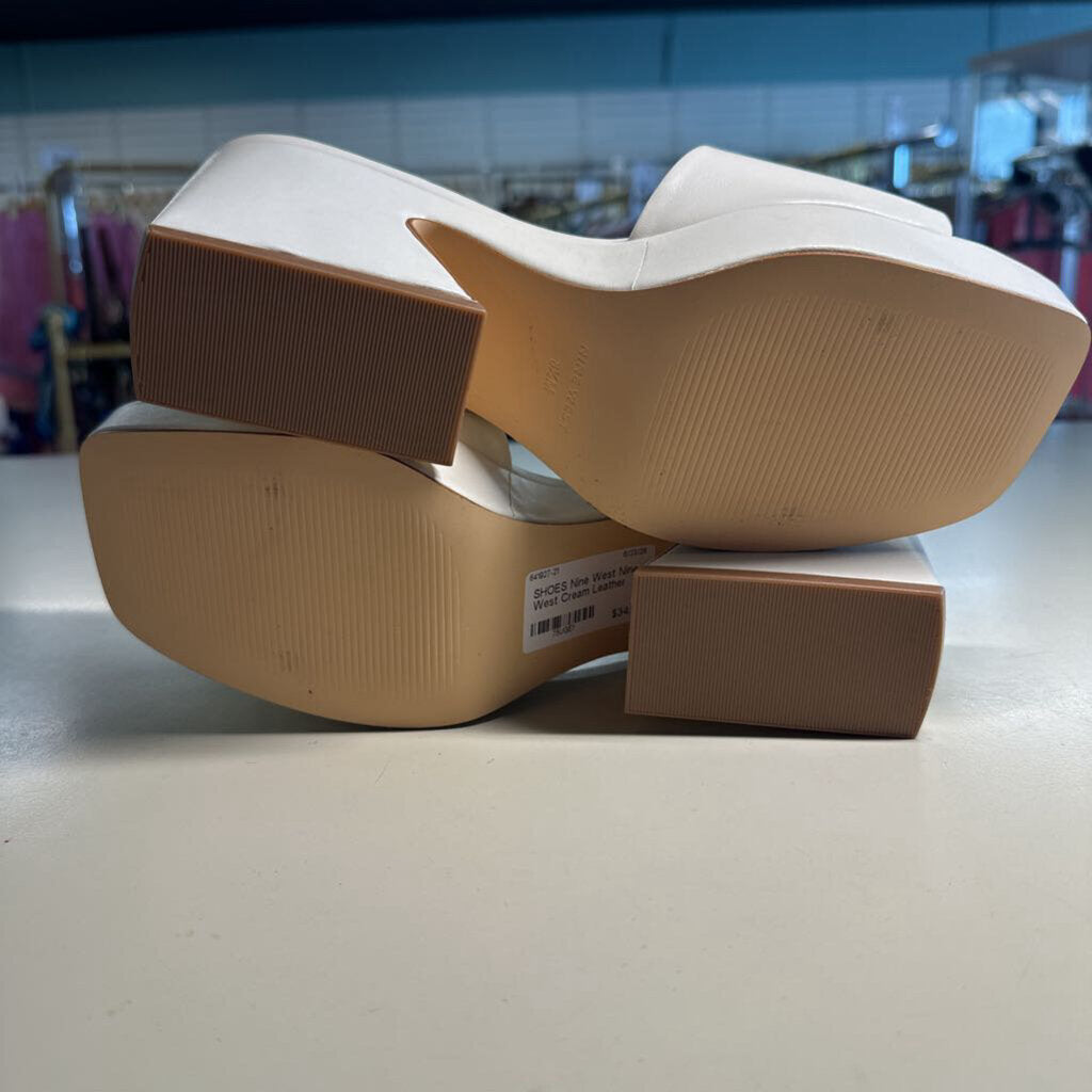 Nine West Cream Leather Platform Sandals 8.5