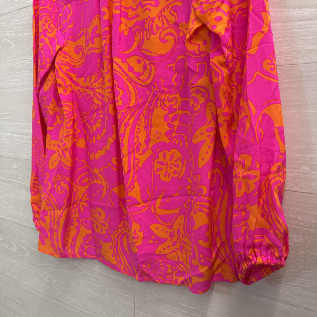 Lilly Pulitzer Pink and Orange Printed Popover Blouse Extra Small