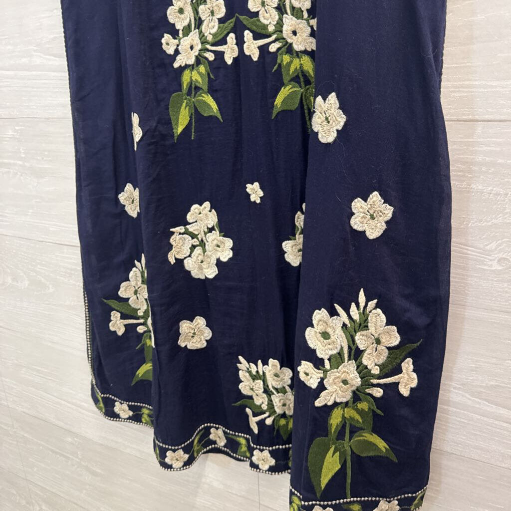 Maeve Anthropologie Floral Navy Embroidered Sleeveless Dress 0