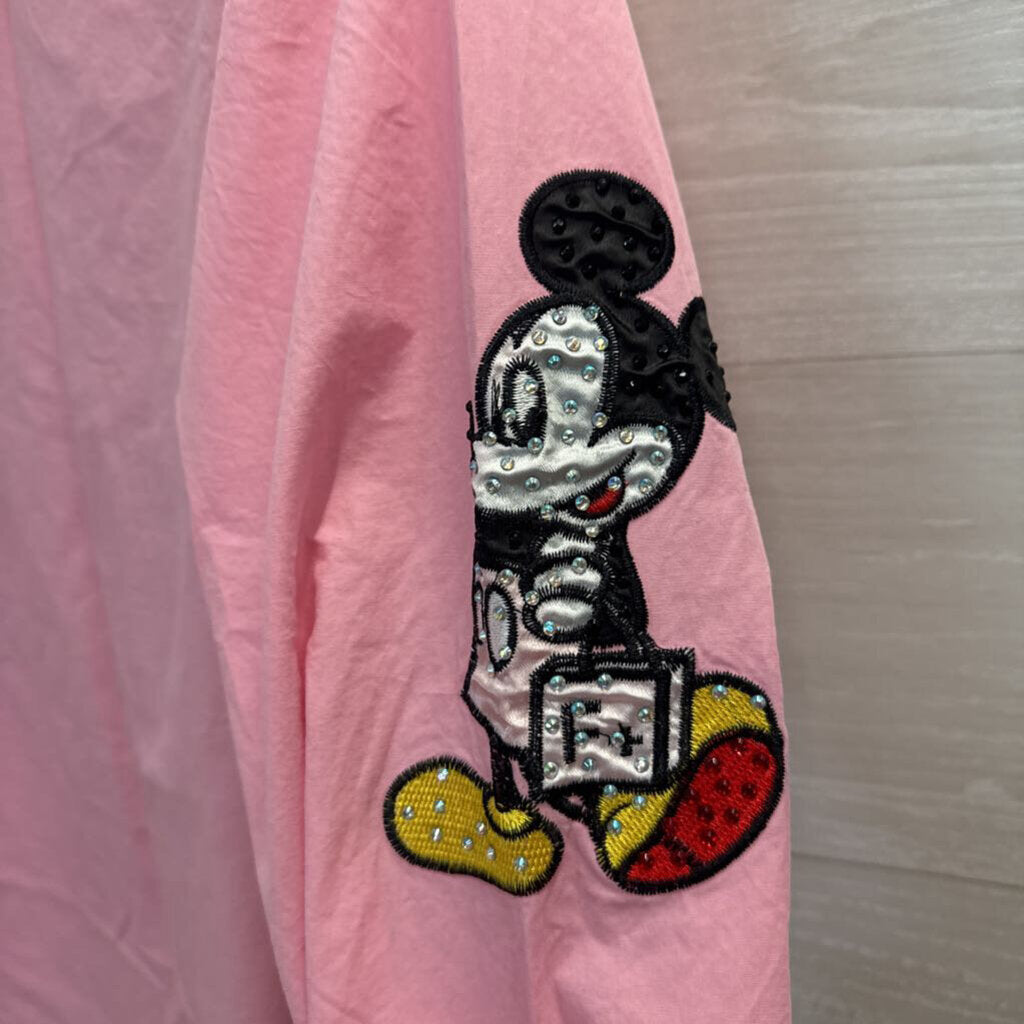 Pink Embellished Mickey & Minnie Button Up Medium