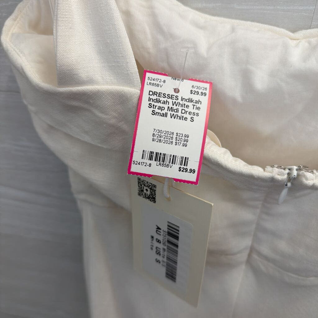 Indikah White Tie Strap Midi Dress Small