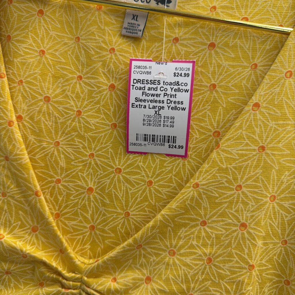 Toad and Co Yellow Flower Print Sleeveless Dress Extra Large
