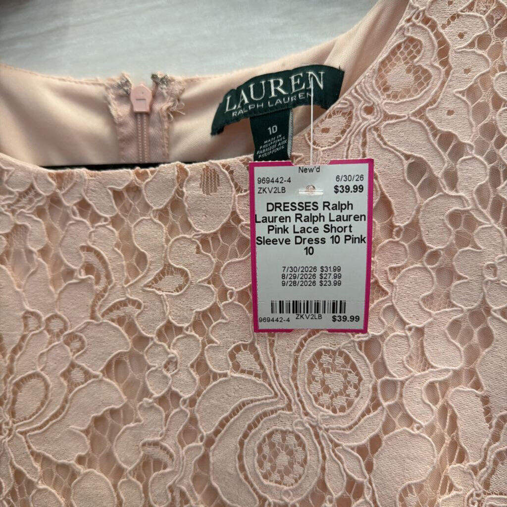 Ralph Lauren Pink Lace Short Sleeve Dress 10