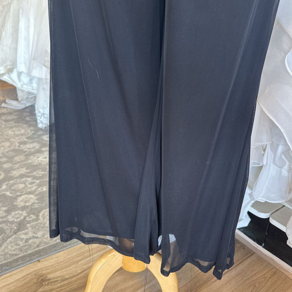Black/ Gold Embroidered Long Sleeve Top/ Wide Leg Pants Special Occasion Set Large