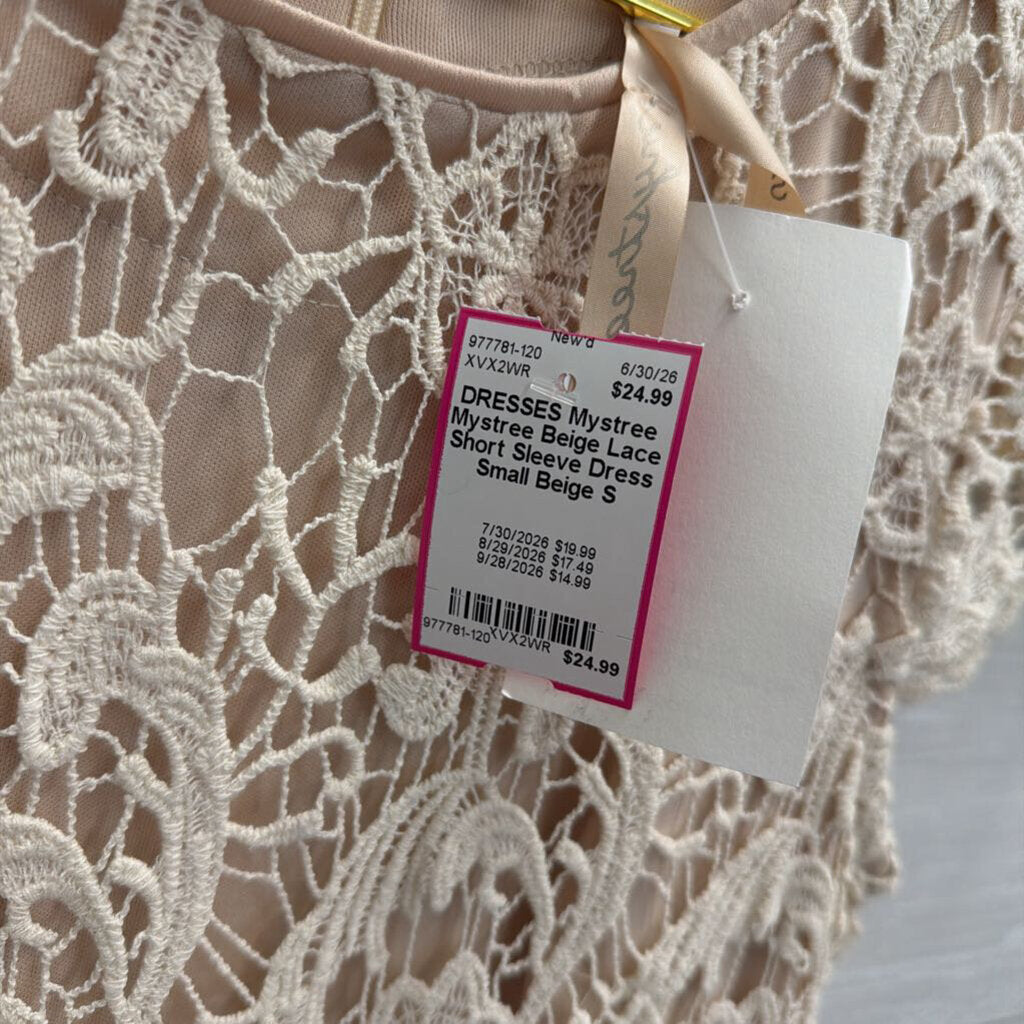 Mystree Beige Lace Short Sleeve Dress Small