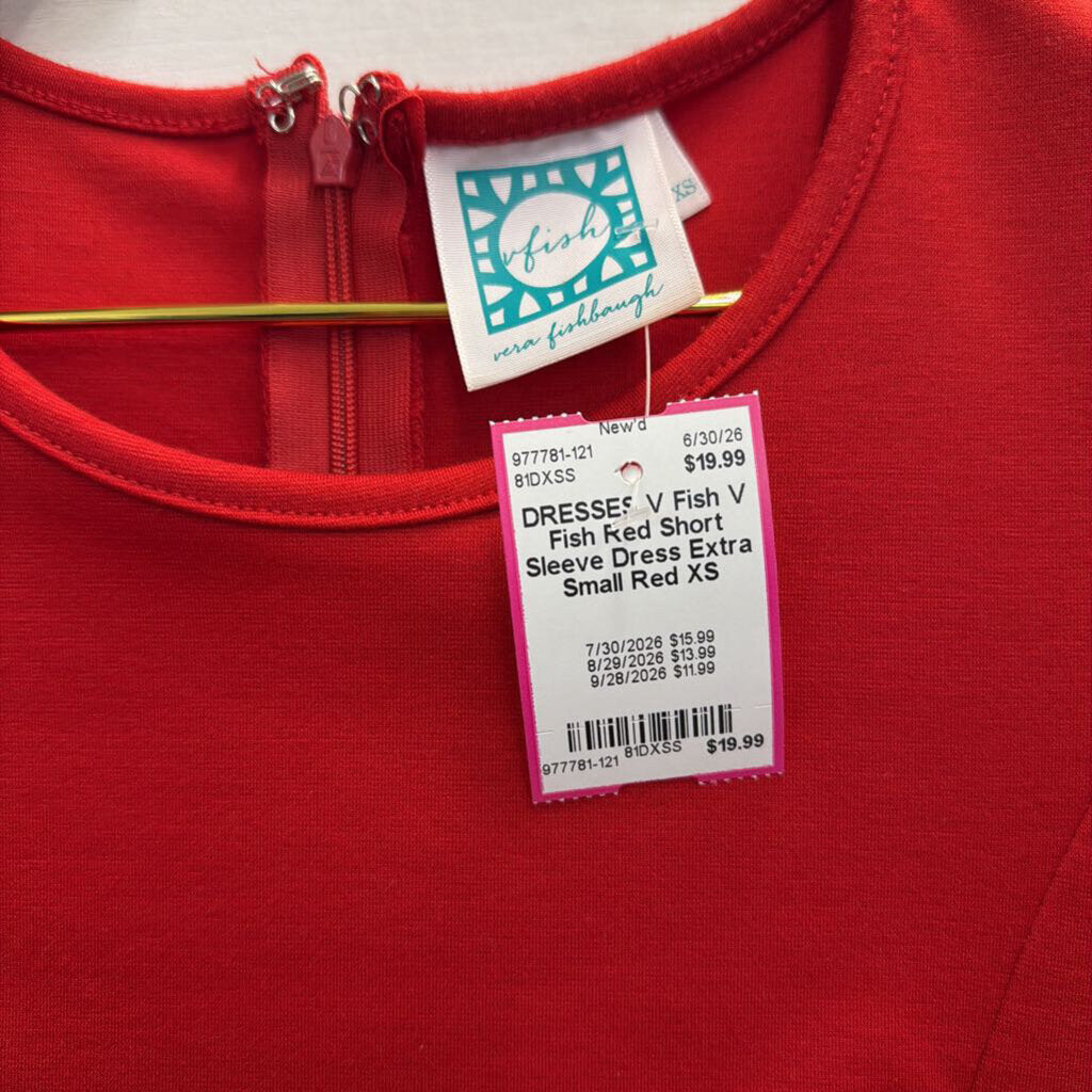 V Fish Red Short Sleeve Dress Extra Small