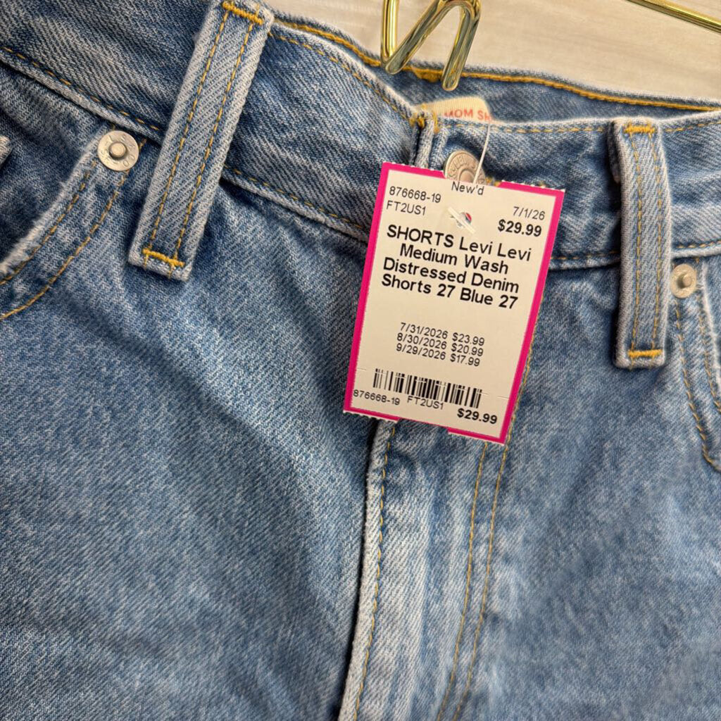 Levi Medium Wash Distressed Denim Shorts 27