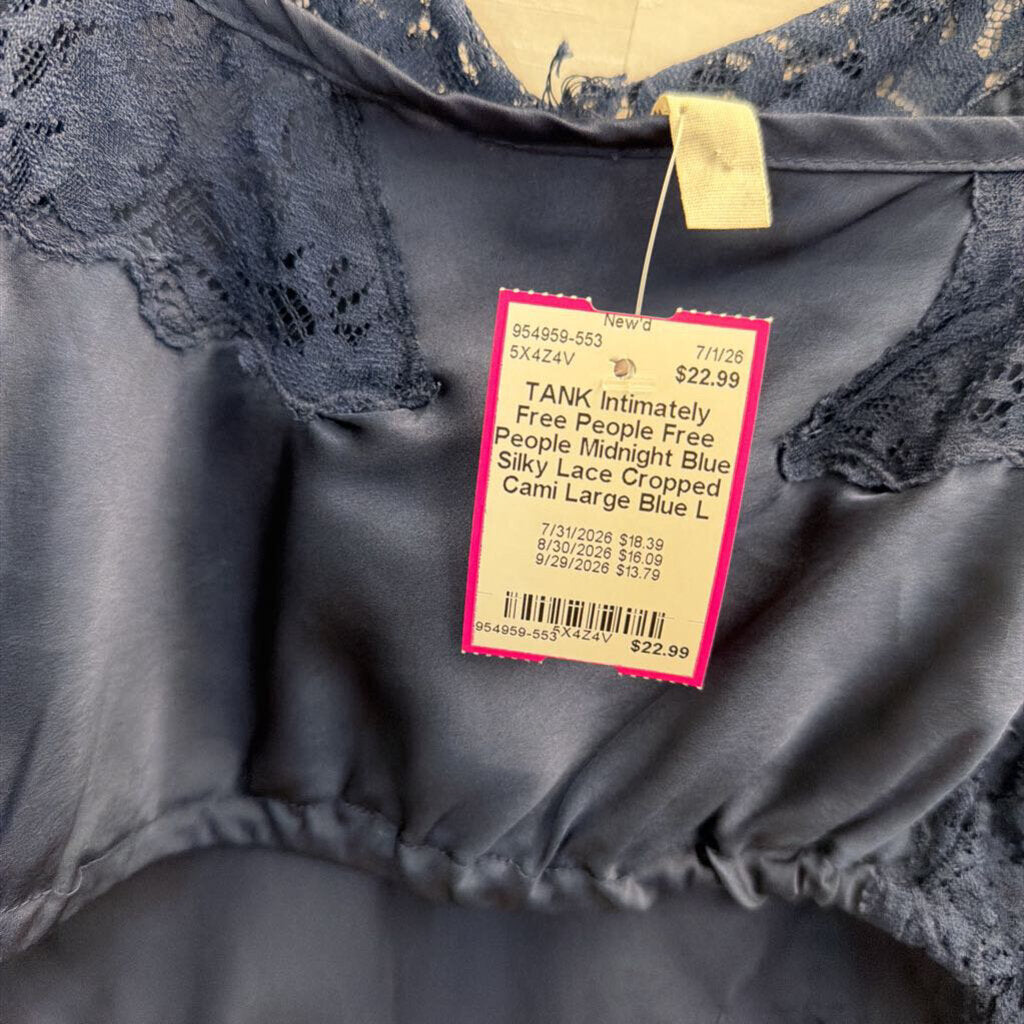 Free People Midnight Blue Silky Lace Cropped Cami Large