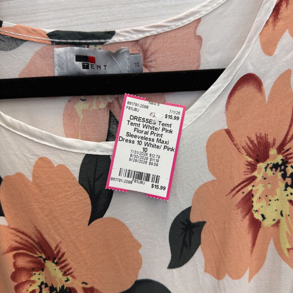 Temt White/ Pink Floral Print Sleeveless Maxi Dress 10