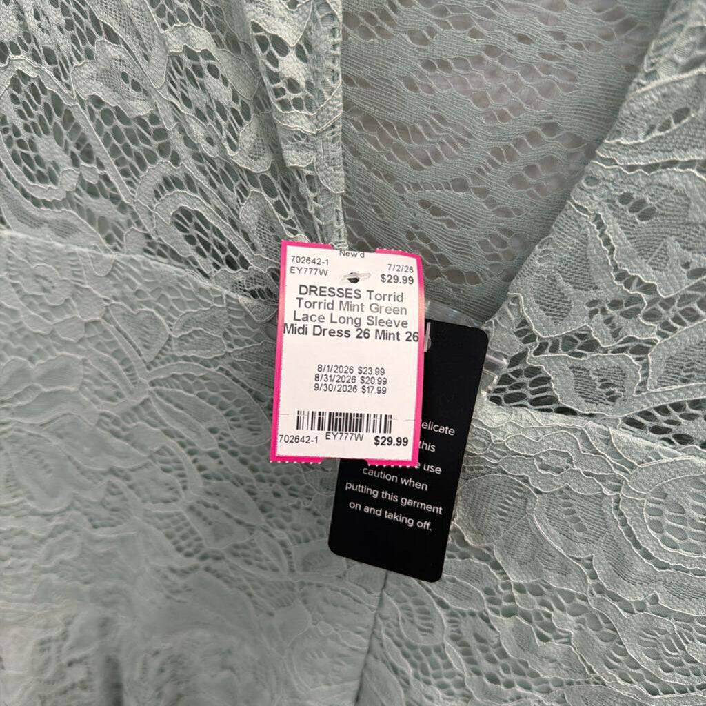 Torrid Mint Green Lace Long Sleeve Midi Dress 26