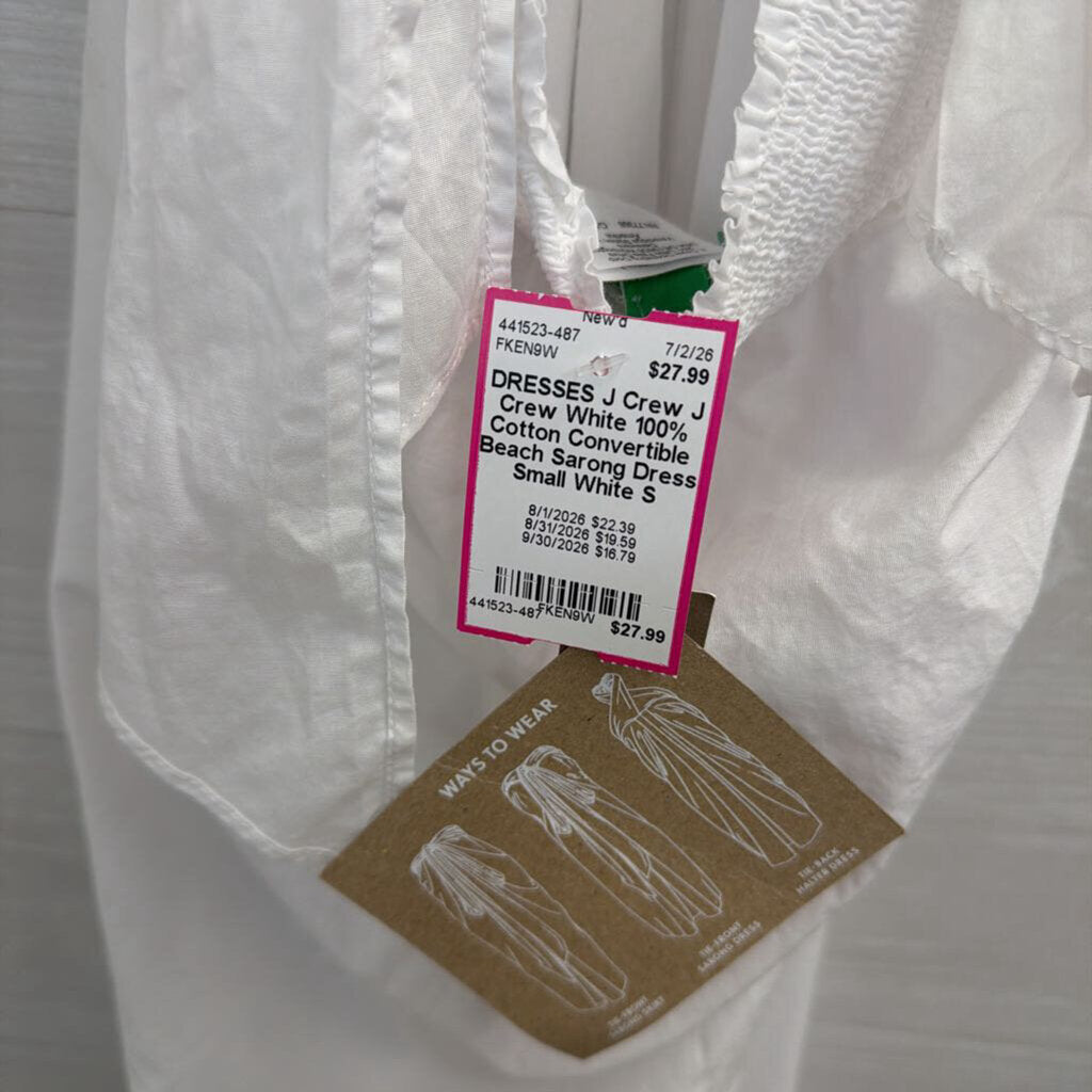 J Crew White 100% Cotton Convertible Beach Sarong Dress Small