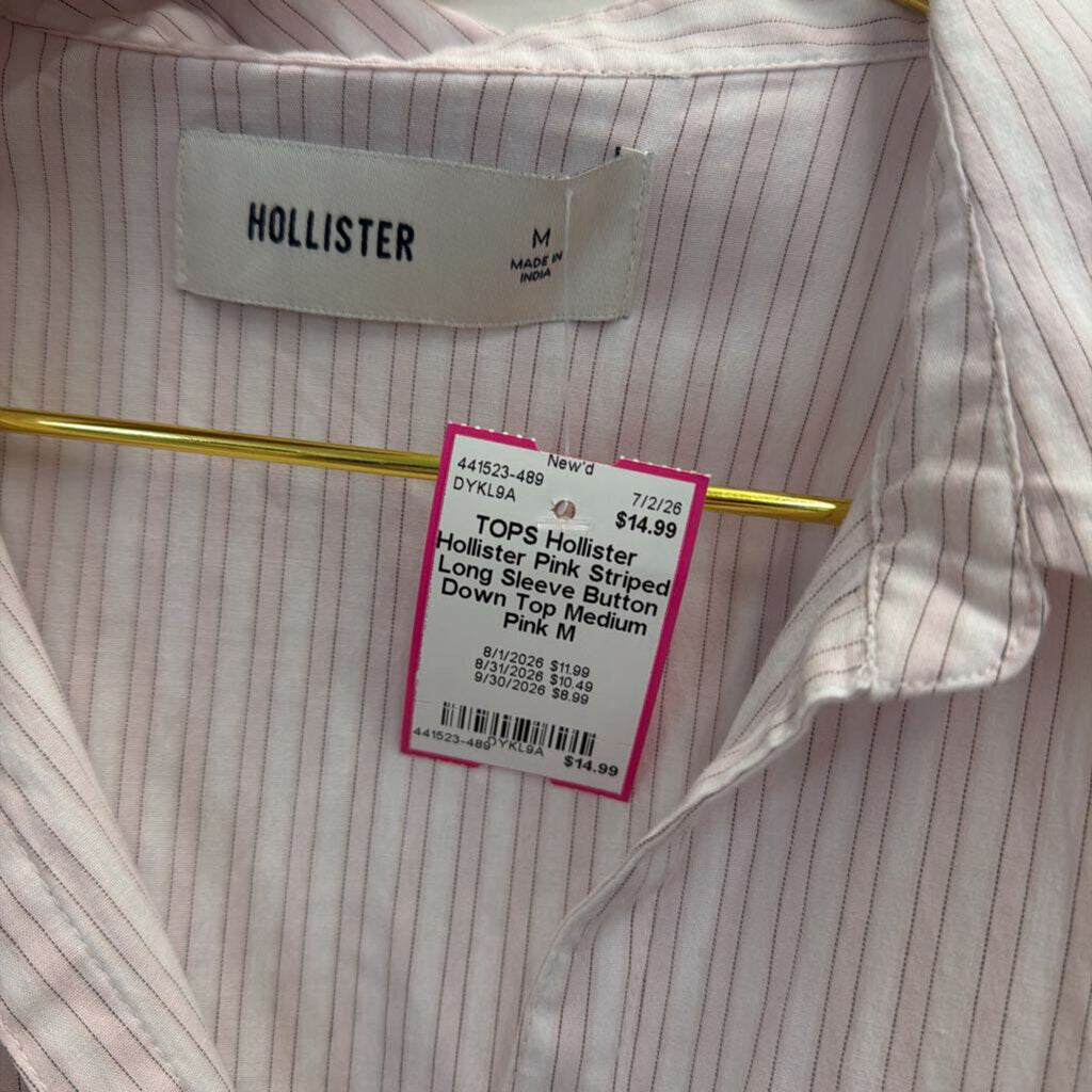 Hollister Pink Striped Long Sleeve Button Down Top Medium