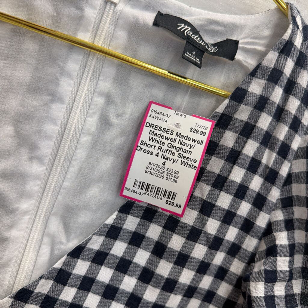 Madewell Navy/ White Gingham Short Ruffle Sleeve Dress 4