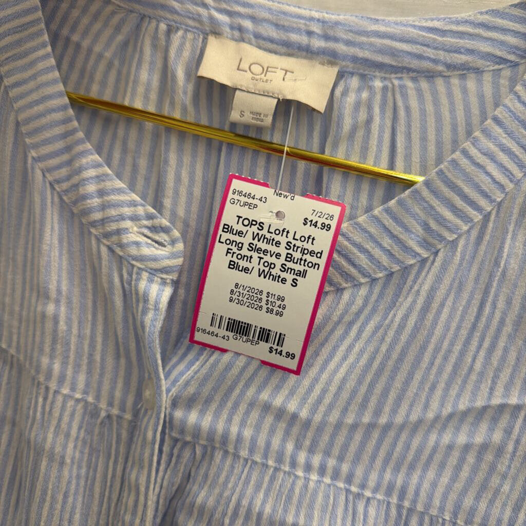 Loft Blue/ White Striped Long Sleeve Button Front Top Small