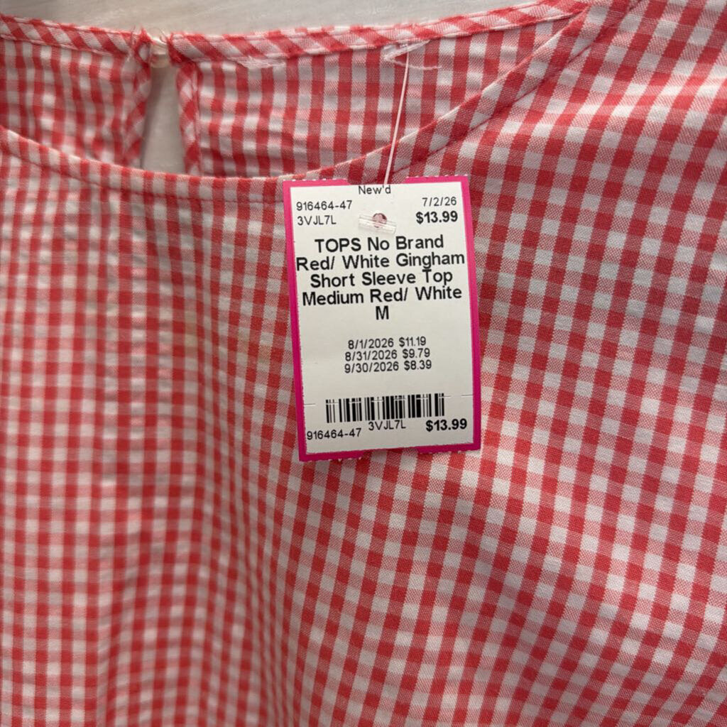 Red/ White Gingham Short Sleeve Top Medium