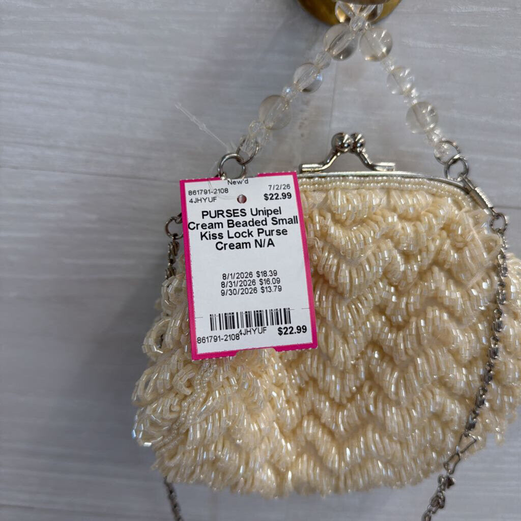 Cream Beaded Small Kiss Lock Purse