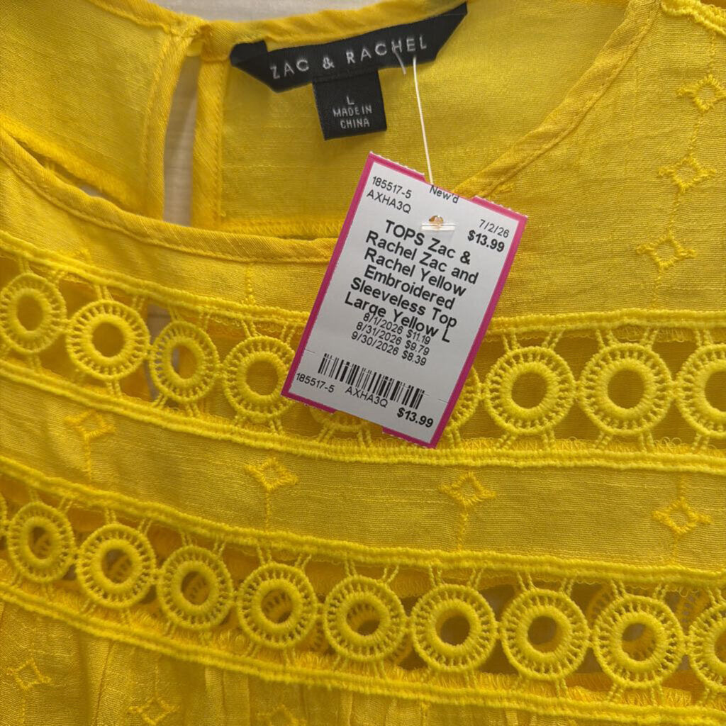 Zac and Rachel Yellow Embroidered Sleeveless Top Large