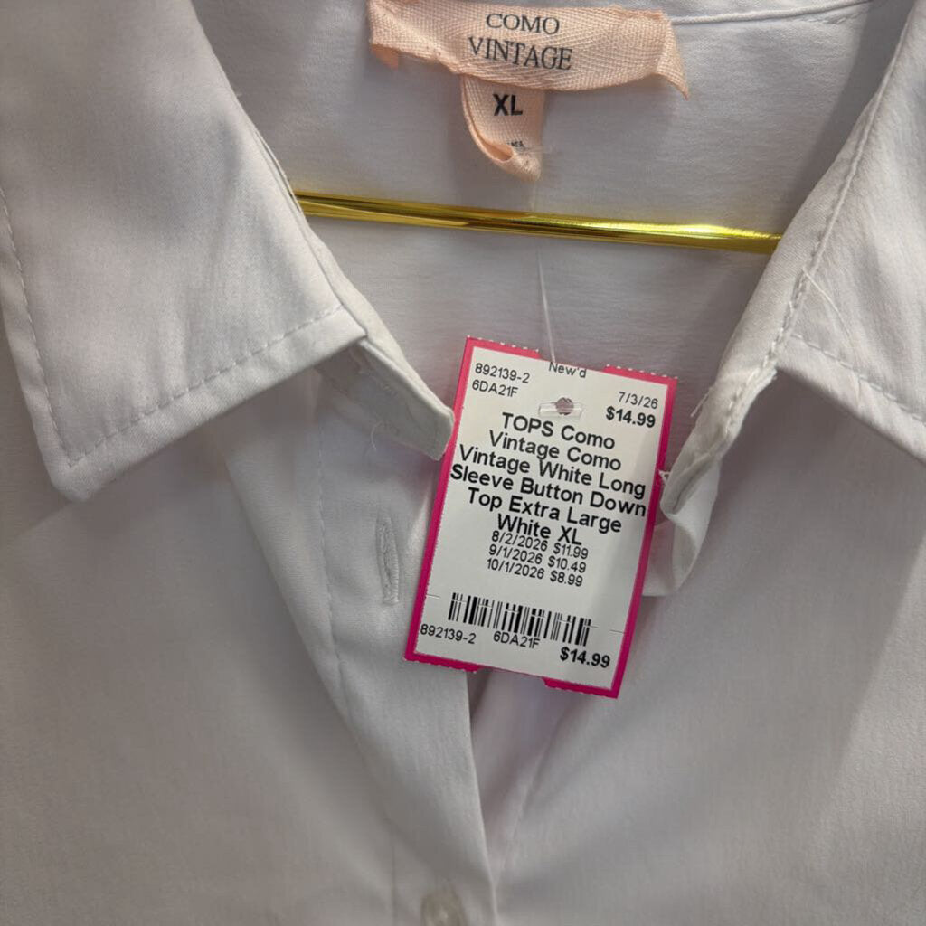 Como Vintage White Long Sleeve Button Down Top Extra Large