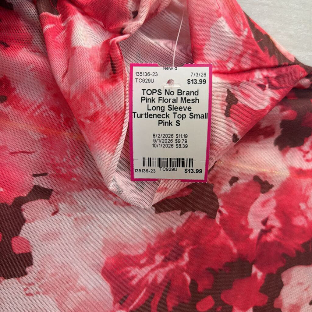 Pink Floral Mesh Long Sleeve Turtleneck Top Small