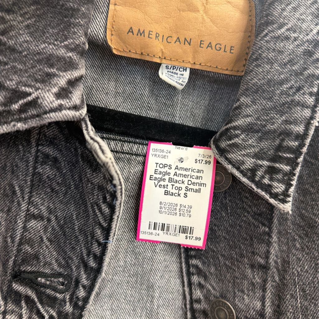 American Eagle Black Denim Vest Top Small