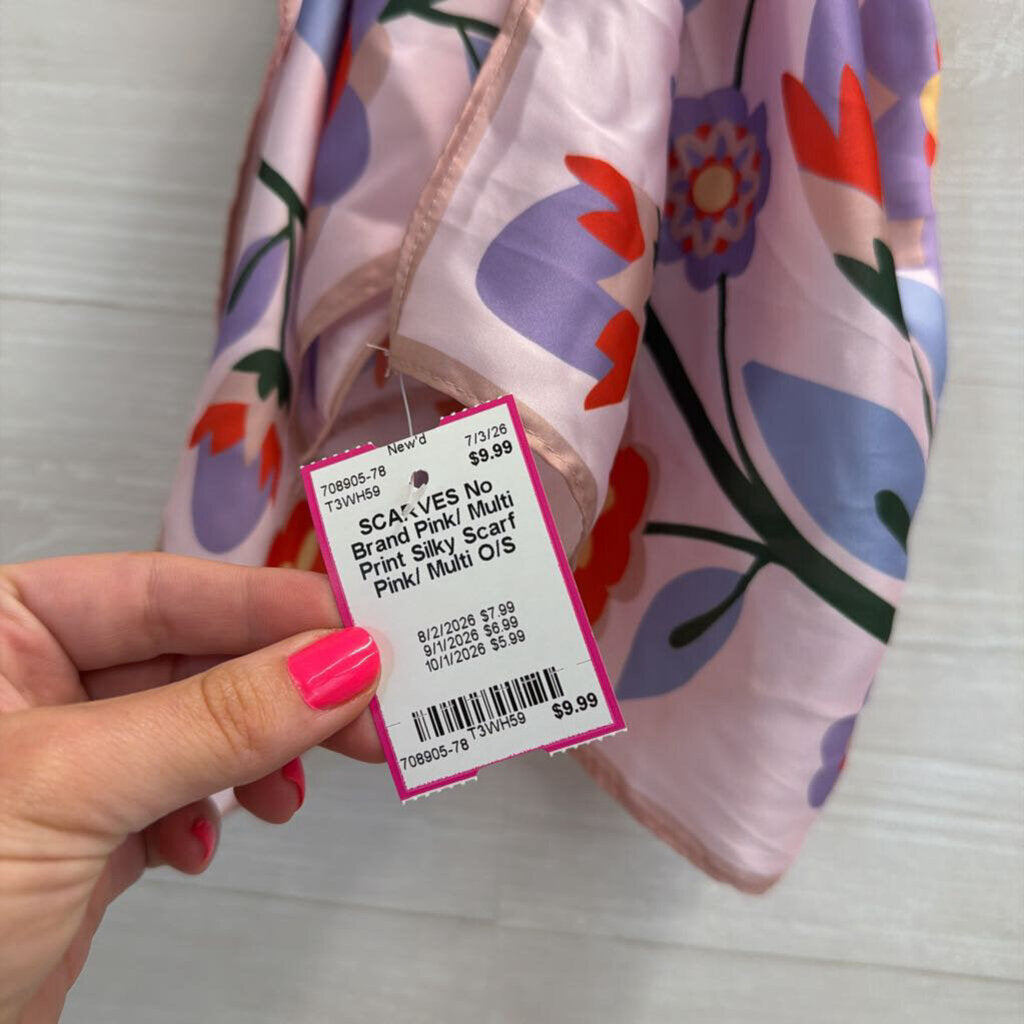 Pink/ Multi Print Silky Scarf