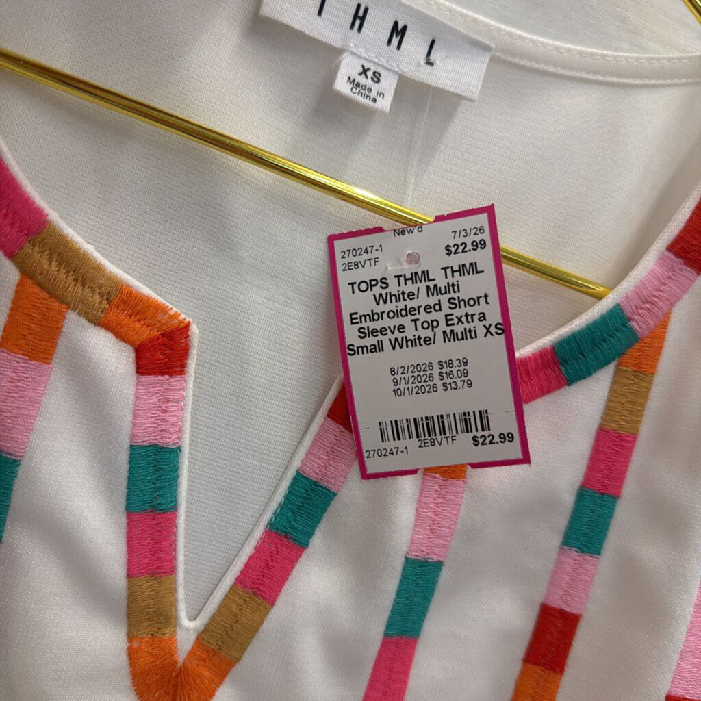 THML White/ Multi Embroidered Short Sleeve Top Extra Small