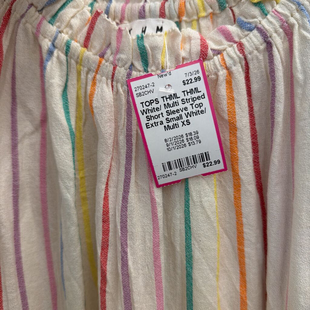 THML White/ Multi Striped Short Sleeve Top Extra Small
