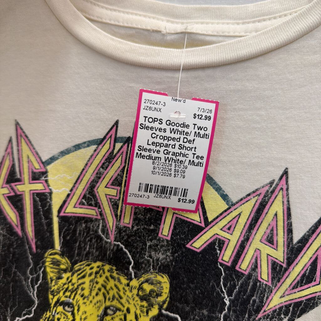 White/ Multi Cropped Def Leppard Short Sleeve Graphic Tee Medium