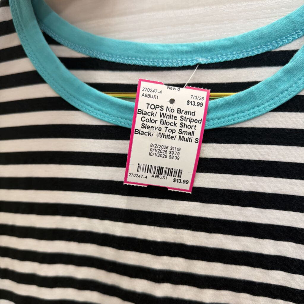 Black/ White Striped Color Block Short Sleeve Top Small