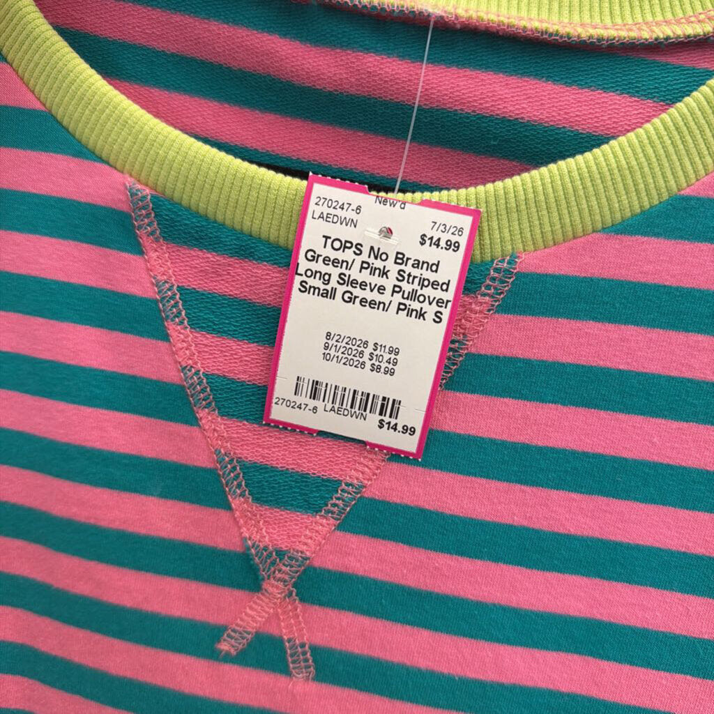 Green/ Pink Striped Long Sleeve Pullover Small
