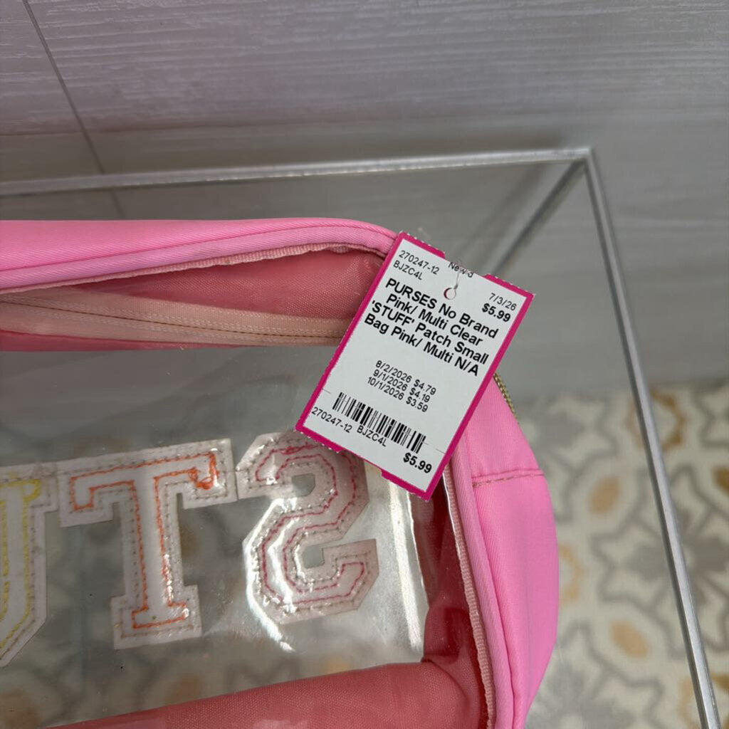 Pink/ Multi Clear 'STUFF' Patch Small Bag