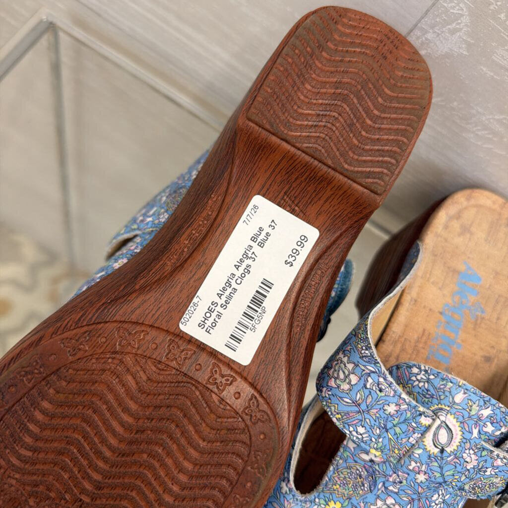 Alegria Blue Floral Selina Clogs 37
