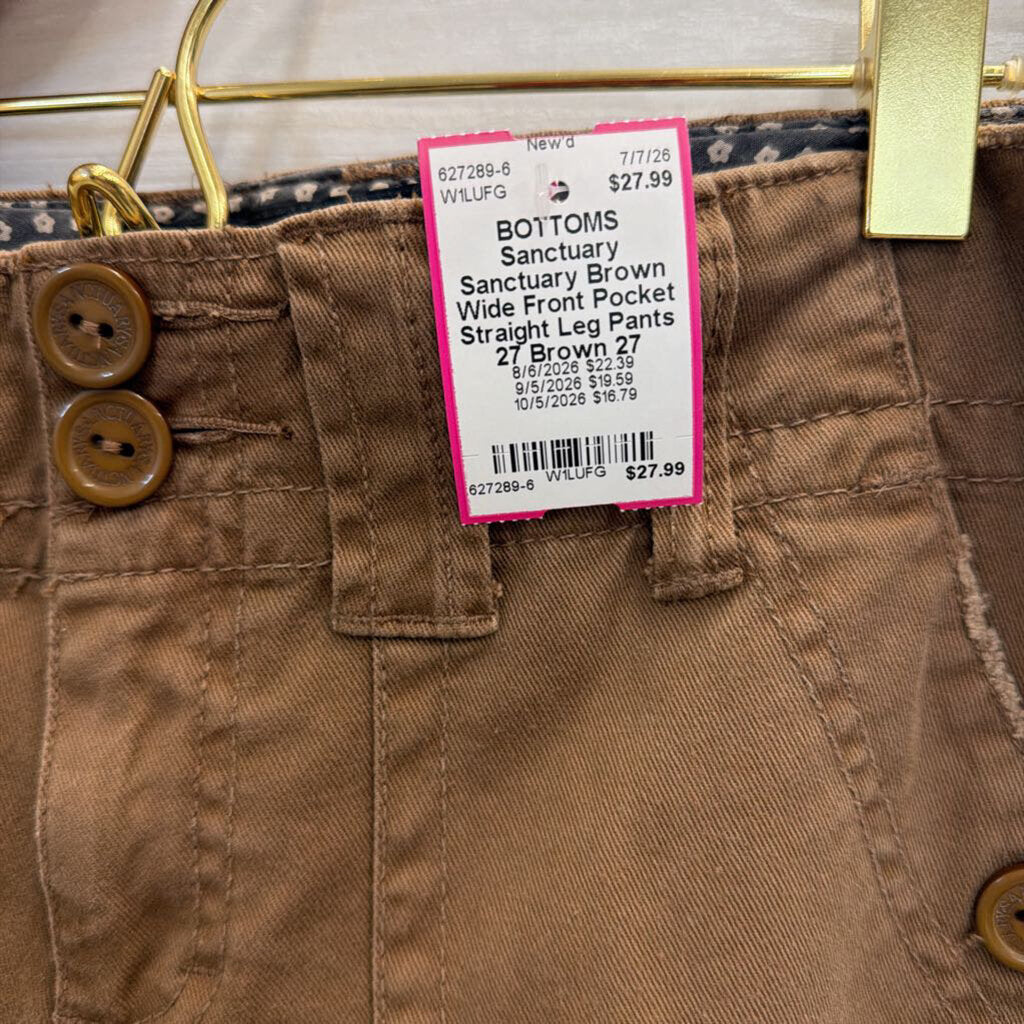Sanctuary Brown Wide Front Pocket Straight Leg Pants 27