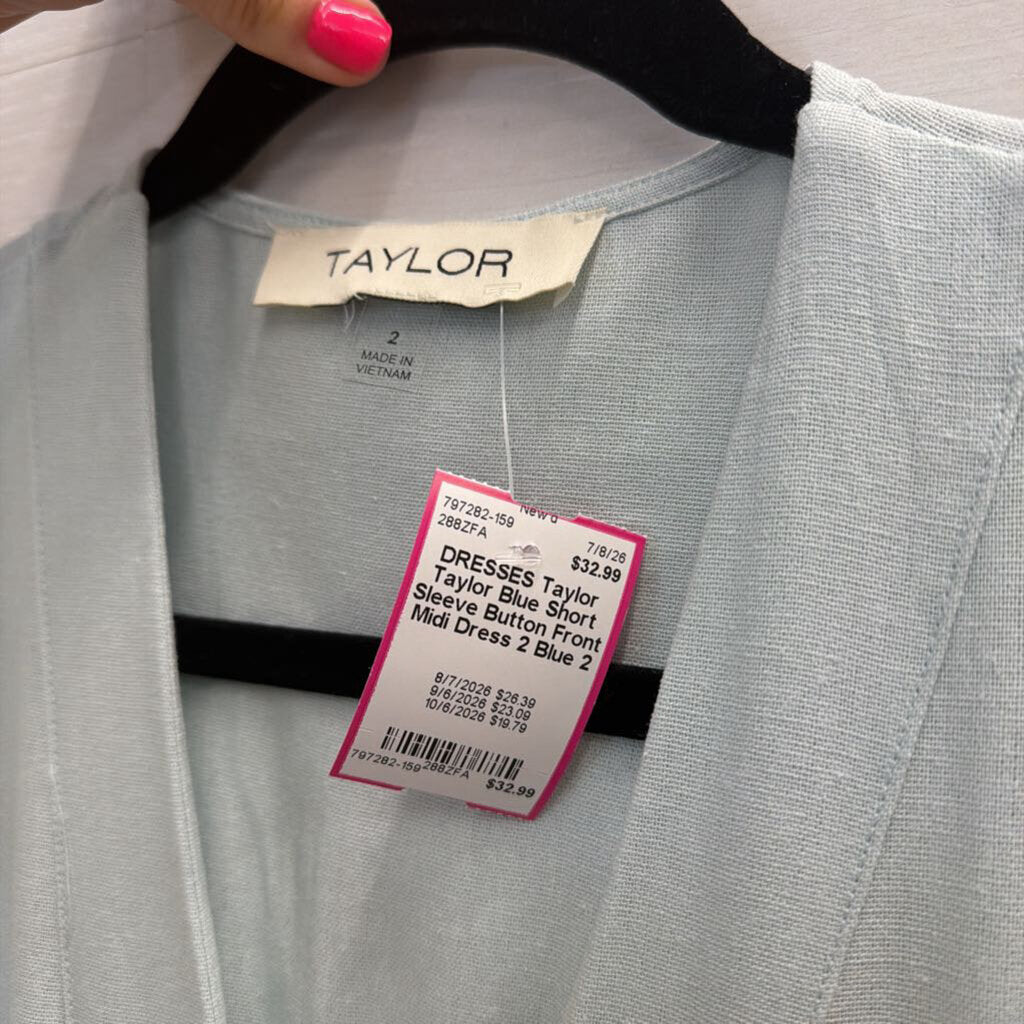 Taylor Blue Short Sleeve Button Front Midi Dress 2