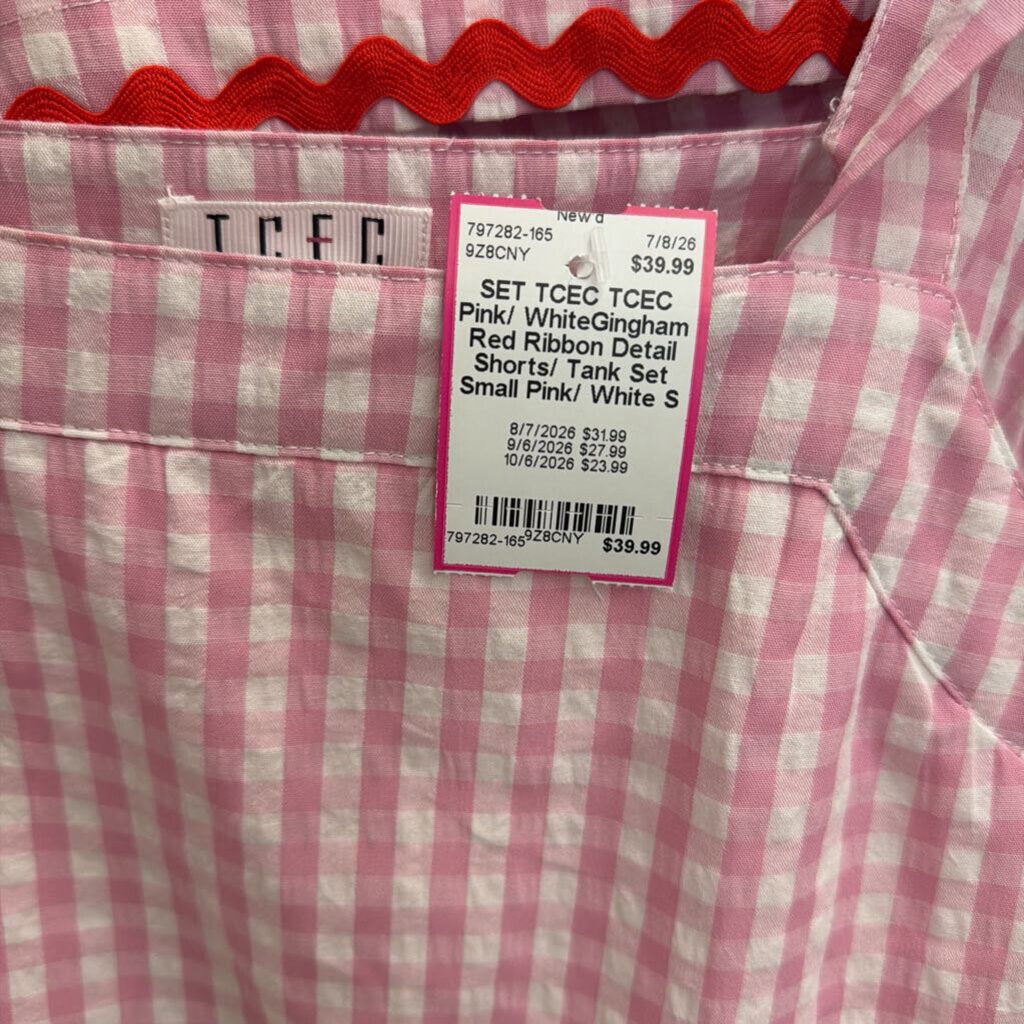 TCEC Pink/ WhiteGingham Red Ribbon Detail Shorts/ Tank Set Small
