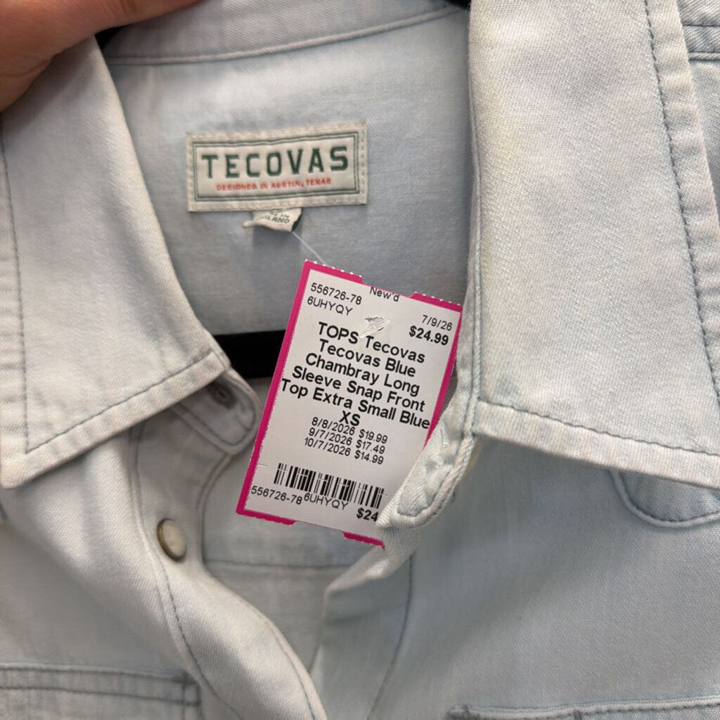 Tecovas Blue Chambray Long Sleeve Snap Front Top Extra Small
