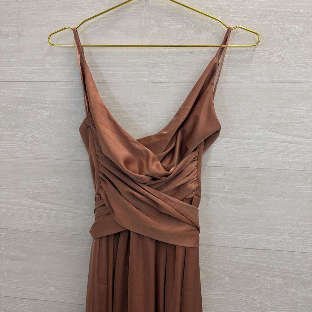 showpo brown dress The Genie Maxi Dress takes a high neckline Helda Midi Dress - Halter